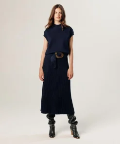 Pull Colombine manches courtes col montant bleu nuit-Rodier Best