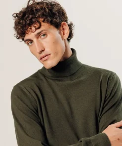 Pull Edmond 100% laine col rond vert kaki-Rodier New