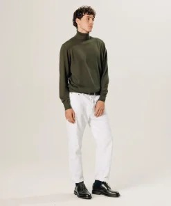 Pull Edmond 100% laine col rond vert kaki-Rodier New