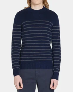 Homme Galeries Lafayette Pulls^Pull en Cachemire & Laine Memarino rayé col rond bleu marine