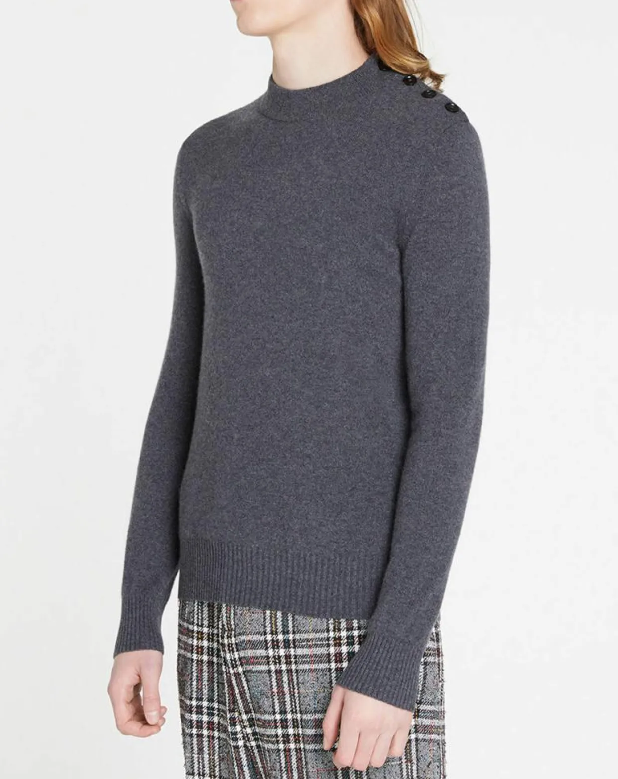 Pull en Cachemire & Laine Mesailor col rond gris foncé-Galeries Lafayette Clearance