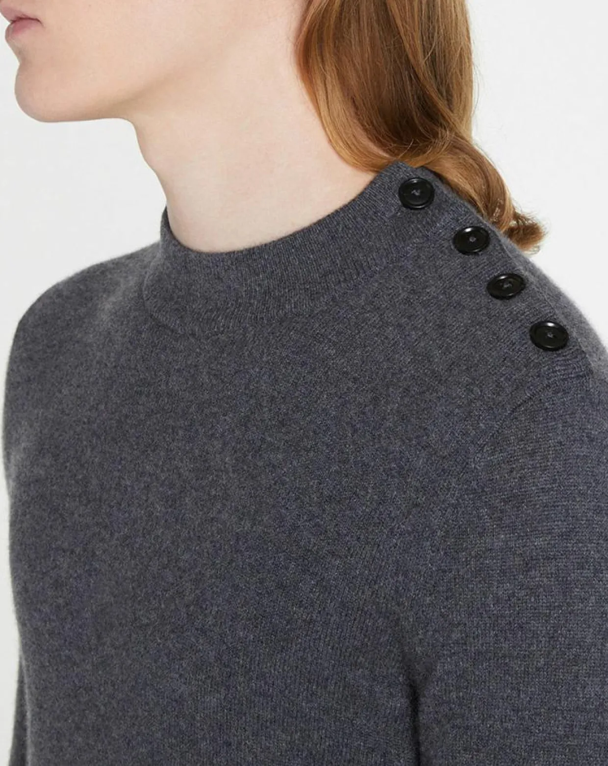 Pull en Cachemire & Laine Mesailor col rond gris foncé-Galeries Lafayette Clearance