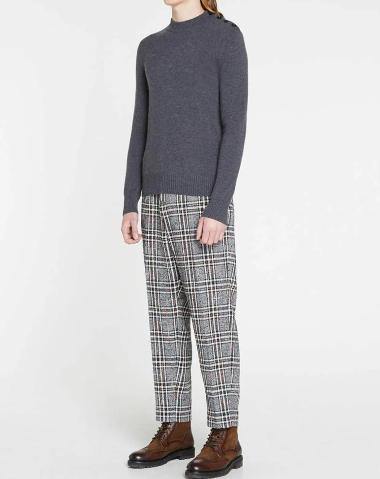 Pull en Cachemire & Laine Mesailor col rond gris foncé-Galeries Lafayette Clearance