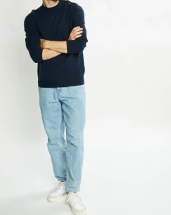 Pull en Cachemire & Laine Mesailor col rond bleu marine-Galeries Lafayette