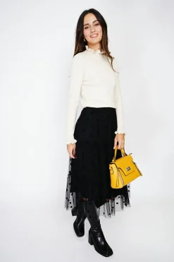 Pull en Cachemire & Soie mélangés col montant crème-C&Jo Discount