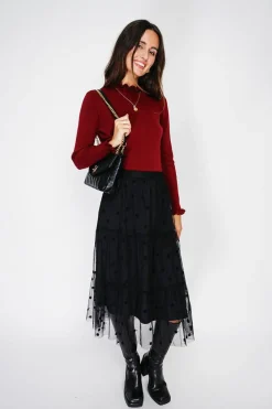 Pull en Cachemire & Soie mélangés col montant bordeaux-C&Jo Sale