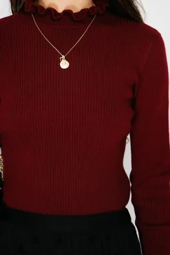 Pull en Cachemire & Soie mélangés col montant bordeaux-C&Jo Sale