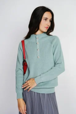 Femme Assuili Pulls^Pull en Cachemire & Soie mélangés col montant boutonné jade