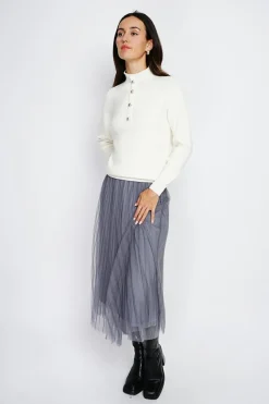 Femme Assuili Pulls^Pull en Cachemire & Soie mélangés col montant boutonné naturel