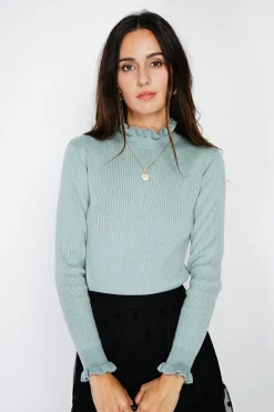 Femme C&Jo Pulls^Pull en Cachemire & Soie mélangés col montant jade