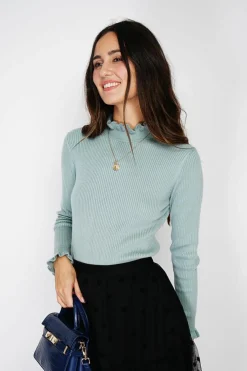 Femme C&Jo Pulls^Pull en Cachemire & Soie mélangés col montant jade
