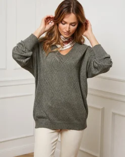 Pull en Cachemire mélangé Abigael kaki-Fleur de cachemire