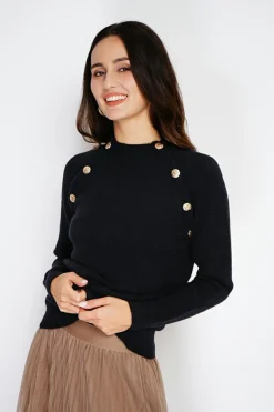 Pull en Cachemire mélangé boutons fantaisie noir-C&Jo Best