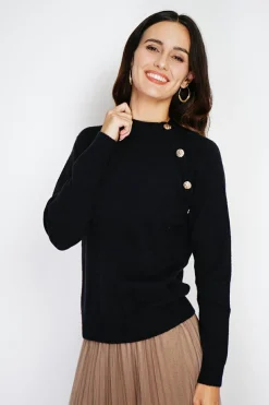 Pull en Cachemire mélangé boutons fantaisie noir-C&Jo Best