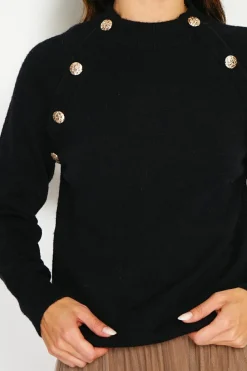 Pull en Cachemire mélangé boutons fantaisie noir-C&Jo Best