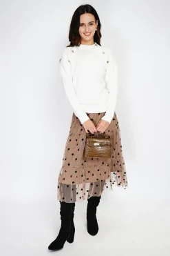 Pull en Cachemire mélangé boutons fantaisie naturel-C&Jo Sale