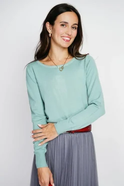 Pull en Cachemire mélangé col rond jade-Assuili Online
