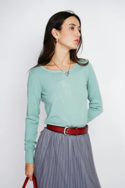 Pull en Cachemire mélangé col rond jade-Assuili Online