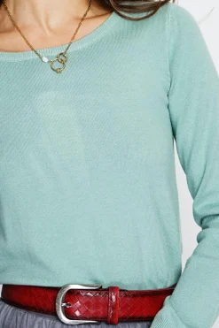 Pull en Cachemire mélangé col rond jade-Assuili Online