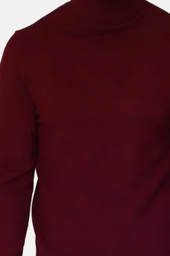 Homme C&Jo Pulls^Pull en Cachemire mélangé col roulé bordeaux