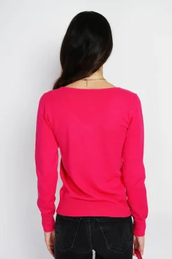 Pull en Cachemire mélangé col V fushia-Assuili Online