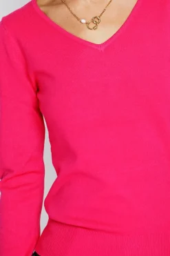 Pull en Cachemire mélangé col V fushia-Assuili Online