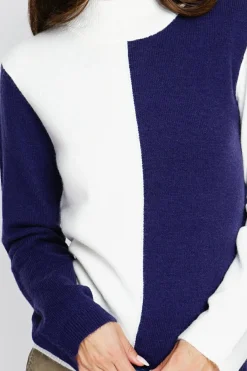 Pull en Cachemire mélangé col montant naturel/nuit-Assuili Online