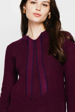 Femme C&Jo Pulls^Pull en Cachemire mélangé col V à noeud bordeaux