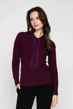 Femme C&Jo Pulls^Pull en Cachemire mélangé col V à noeud bordeaux
