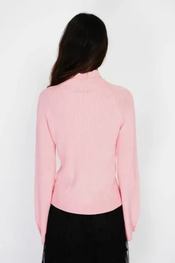 Pull en Cachemire mélangé col montant rose-C&Jo New