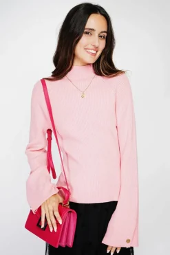Pull en Cachemire mélangé col montant rose-C&Jo New