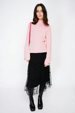 Pull en Cachemire mélangé col montant rose-C&Jo New