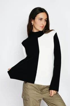 Pull en Cachemire mélangé col montant naturel/noit-Assuili Outlet