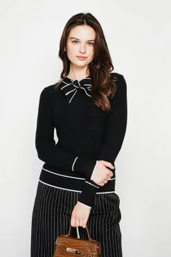 Femme C&Jo Pulls^Pull en Cachemire mélangé col V à noeud noir
