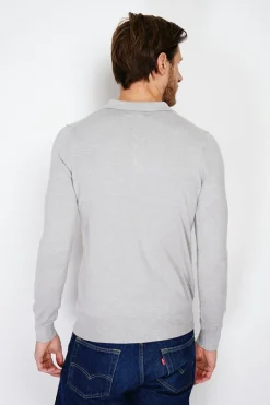 Homme C&Jo Pulls^Pull en Cachemire mélangé col polo à boutons givre