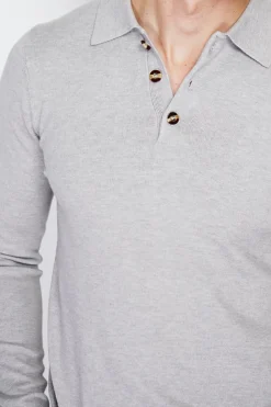 Homme C&Jo Pulls^Pull en Cachemire mélangé col polo à boutons givre