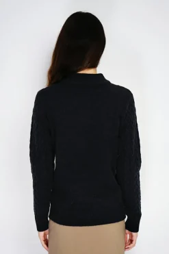 Pull en Cachemire mélangé col boutonné noir-C&Jo Online