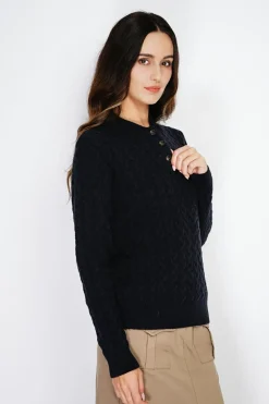 Pull en Cachemire mélangé col boutonné noir-C&Jo Online