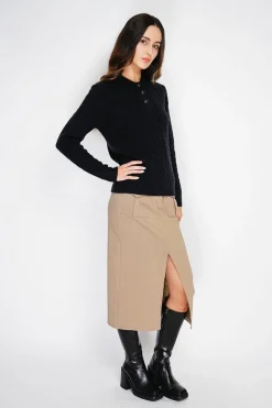 Pull en Cachemire mélangé col boutonné noir-C&Jo Online