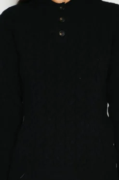 Pull en Cachemire mélangé col boutonné noir-C&Jo Online