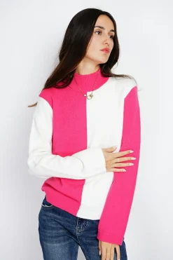 Femme Assuili Pulls^Pull en Cachemire mélangé col montant naturel/fushia