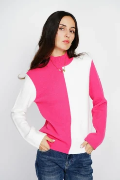 Femme Assuili Pulls^Pull en Cachemire mélangé col montant naturel/fushia