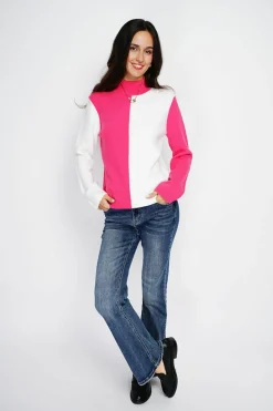 Femme Assuili Pulls^Pull en Cachemire mélangé col montant naturel/fushia