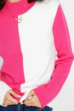 Femme Assuili Pulls^Pull en Cachemire mélangé col montant naturel/fushia