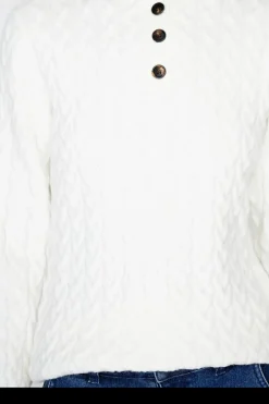 Pull en Cachemire mélangé col boutonné naturel-C&Jo Clearance
