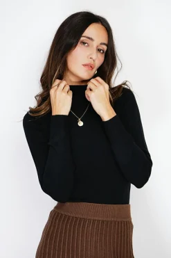 Pull en Cachemire mélangé col montant noir-Assuili