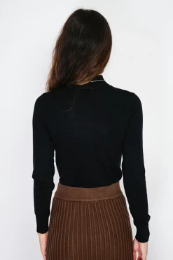 Pull en Cachemire mélangé col montant noir-Assuili