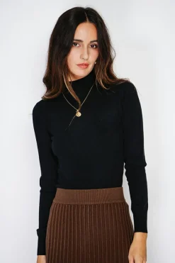 Pull en Cachemire mélangé col montant noir-Assuili