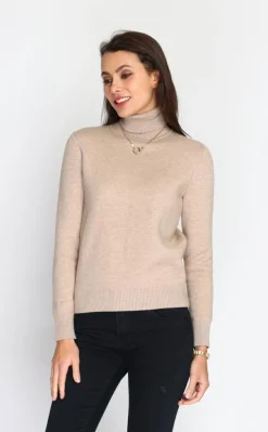 Femme C&Jo Pulls^Pull en Cachemire mélangé col roulé fourré thermique camel