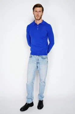 Homme C&Jo Pulls^Pull en Cachemire mélangé col polo à boutons royal
